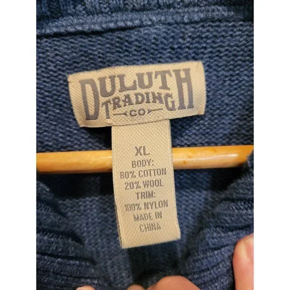 Mens Duluth Blue Wool Blend 1/4 Zip Sweater Pocket Elbow Patch Sz XL - Picture 7 of 8